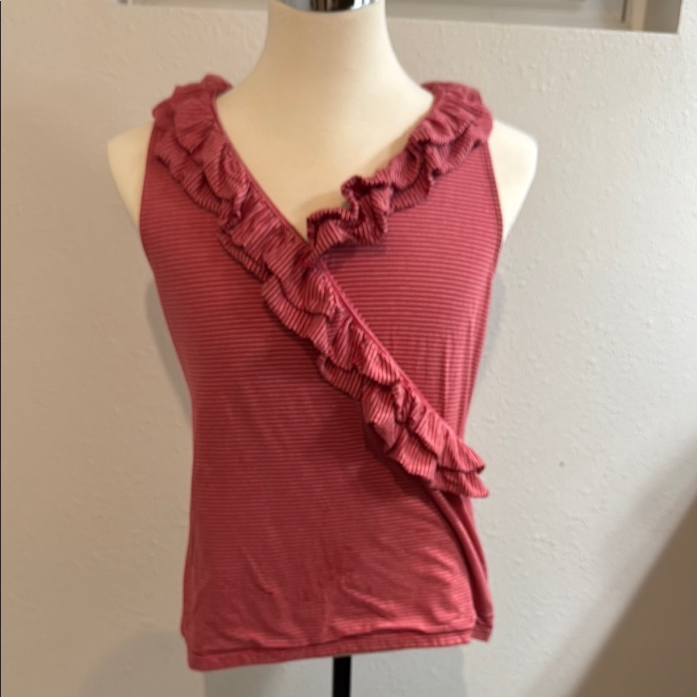 Lauren Ralph Lauren Red Ruffled Wrap Sleeveless Top